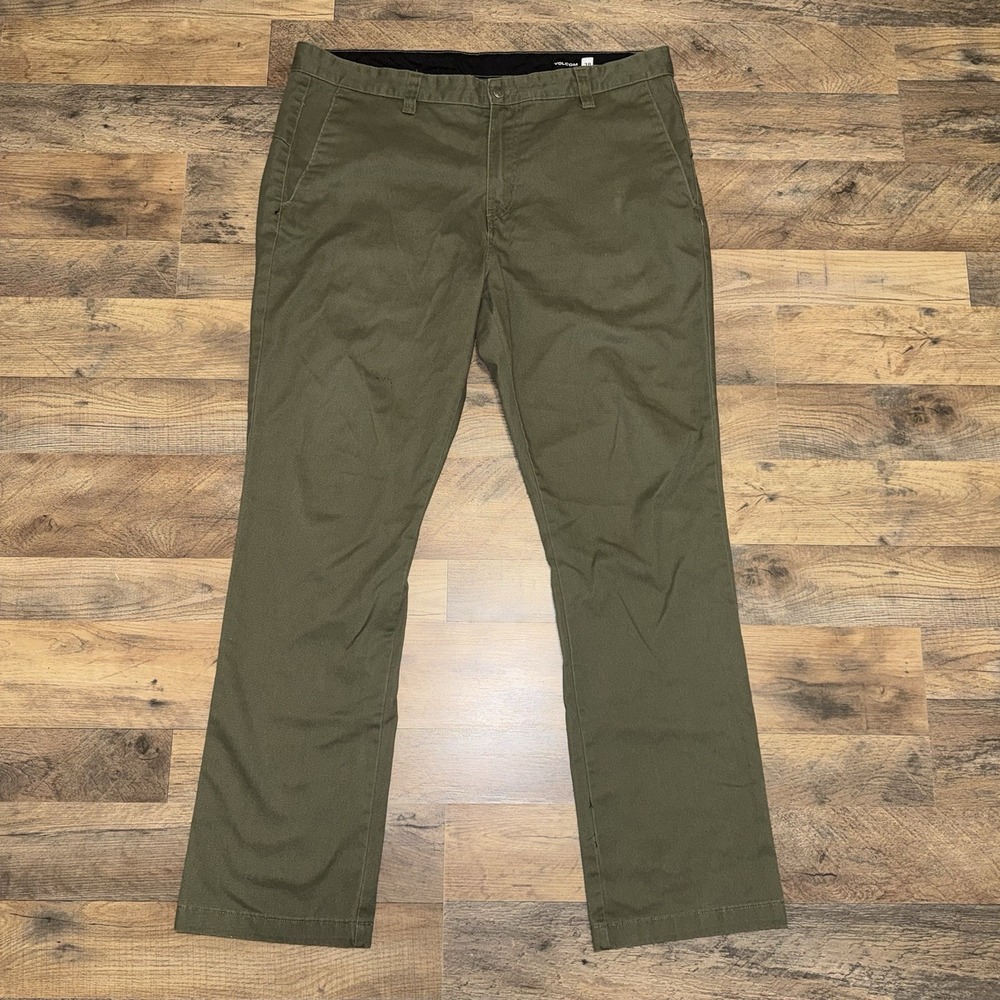 Volcom Men's Twill Green Chino Regular Fit Straight Leg Size 38